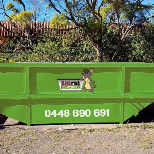 10 metre cube Skip Bin with Big Rat logo and phone number