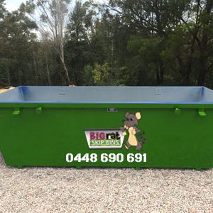 4 metre cube Skip Bin with Big Rat logo and phone number