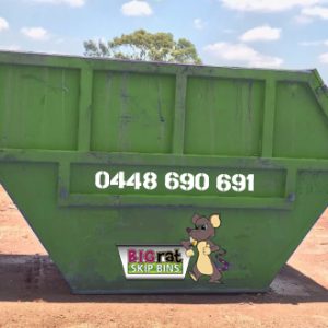 8 metre cube Skip Bin with Big Rat logo and phone number